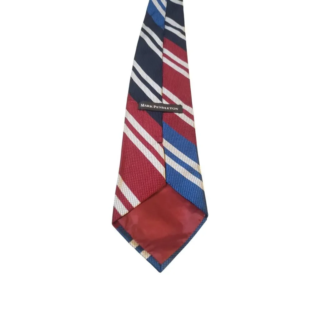 Mark‎ Pendleton Neck Tie Red White Blue Textured Stripes Italian Silk Preppy